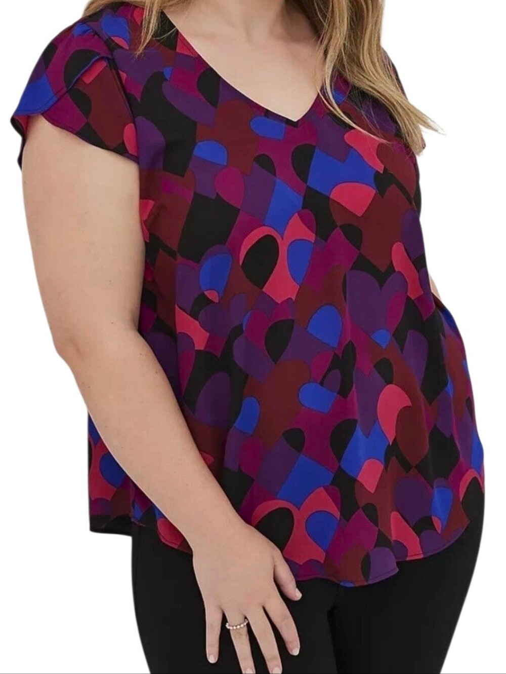 Torrid Georgette Tulip Sleeve Blouse Short Sleeves Semi-Sheer Heart Print 3X